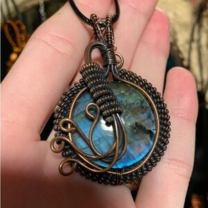 Wire wrapped labradorite crystal necklace